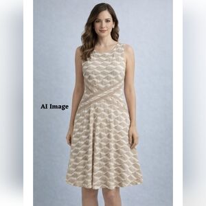 Elegant Tan and Cream Women's Dress